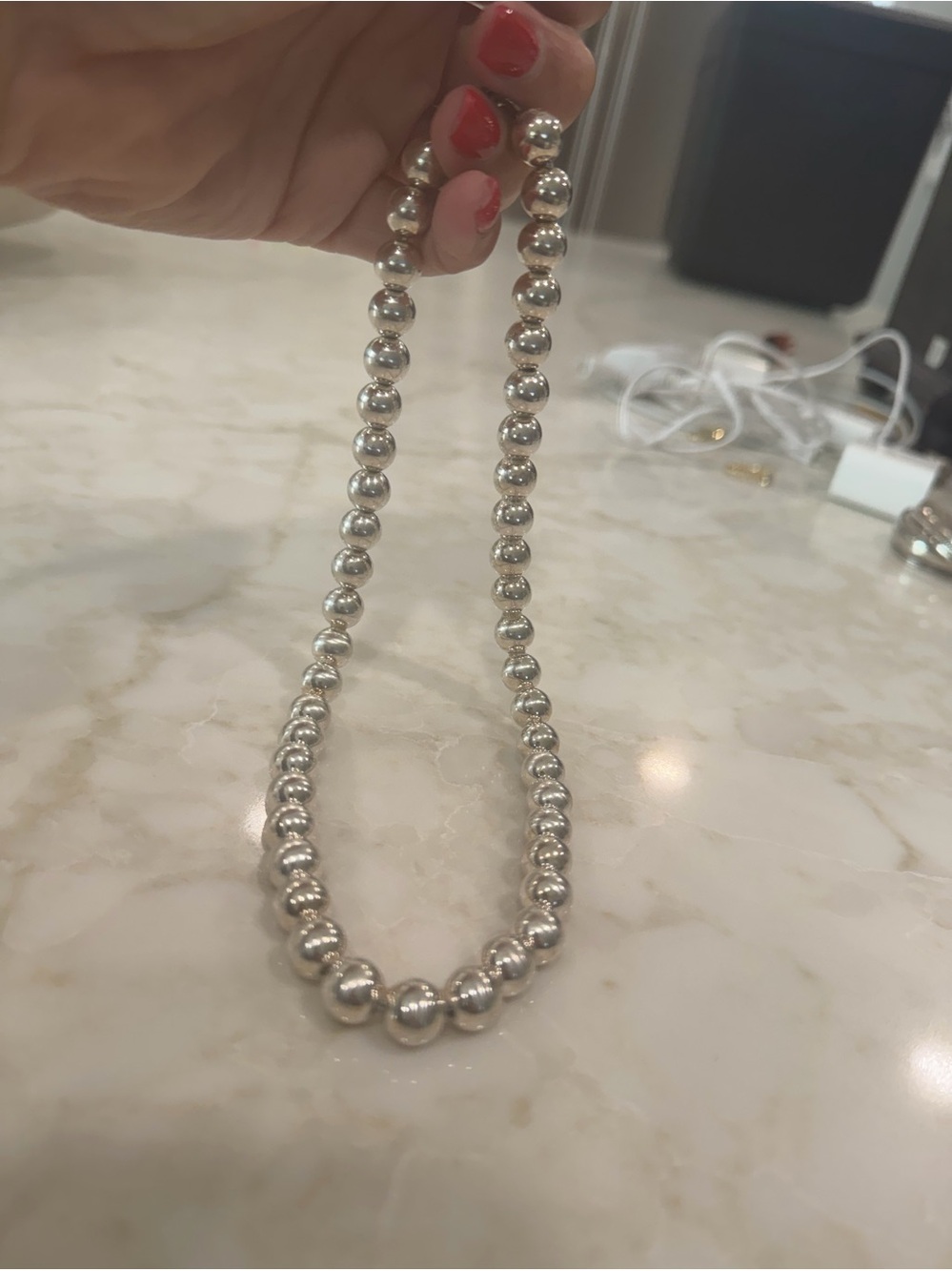 Polished Silver Bead Necklace - Classic Round Bead Strand